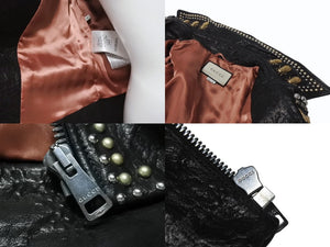 極美品 GUCCI グッチ ダブルライダースジャケット スタッズ 刺繍 シープスキン ブラック サイズ38 中古 4b006347