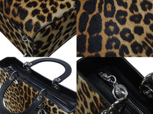Load image into Gallery viewer, CHRISTIAN DIOR クリスチャンディオール レディディオール ラージ ハラコ レザー レオパード シルバー金具 美品 中古 4b006349