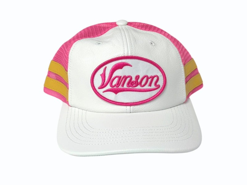 新品未使用 Supreme シュプリーム × Vanson ヴァンソン レザーキャップ ピンク ホワイト ONE SIZE 58cm H79FW25 中古 4b006373