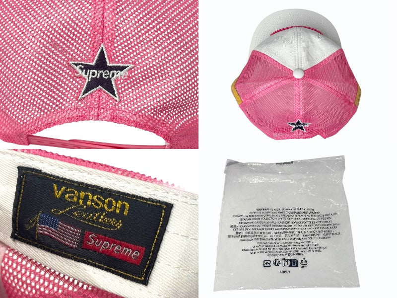 新品未使用 Supreme シュプリーム × Vanson ヴァンソン レザーキャップ ピンク ホワイト ONE SIZE 58cm H79FW25 中古 4b006373