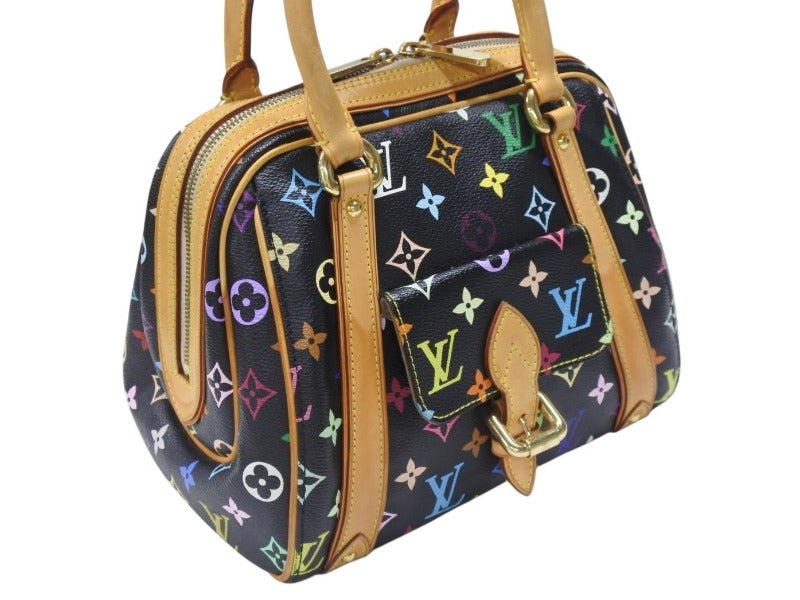Very Good Condition LOUIS VUITTON Monogram Multicolor Priscilla M40097 Handbag Noir Black Gold Hardware Used 4b006395