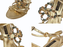 画像をギャラリービューアに読み込む, LOUIS VUITTON ルイヴィトン ストラップサンダル モノグラムフラワー ビジュー イタリア製 レザー ゴールド サイズ35 美品 中古 4b006407