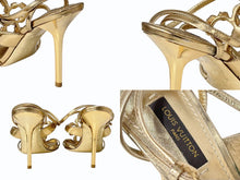 画像をギャラリービューアに読み込む, LOUIS VUITTON ルイヴィトン ストラップサンダル モノグラムフラワー ビジュー イタリア製 レザー ゴールド サイズ35 美品 中古 4b006407