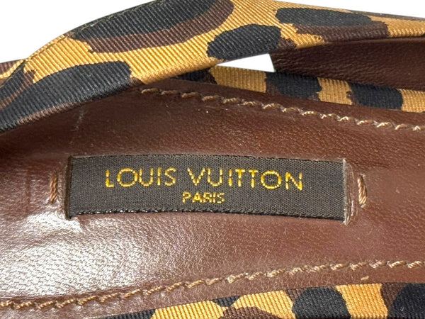 LOUIS VUITTON ルイヴィトン レオパード柄 サンダル ウェッジソール ブラウン ブラック ゴールド金具 サイズ34 1/2 美品 中古 4b006409