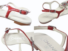 Load image into Gallery viewer, CHANEL シャネル パテント ココマーク トングサンダル パンプス パテントレザー アイボリー レッド サイズ35 1/2 美品 中古 4b006414