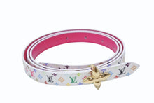 画像をギャラリービューアに読み込む, 新品未使用 LOUIS VUITTON ルイヴィトン × 村上隆 モノグラムマルチカラー ベルト ミニフラワーグラム 15MM リバーシブル M8992U ホワイト サイズ90 中古 4b006423