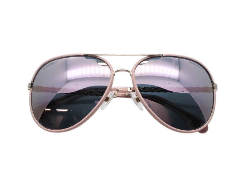 極美品 CHANEL シャネル ティアドロップ サングラス 4219-Q c.395/5R サイズ59□14 140 ココマーク チェーンテンプル ミラーレンズ 中古 4b006430
