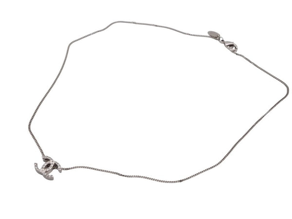CHANEL Cocomark double-sided rhinestone necklace Weight approx. 3.7g 10A stamp Total length approx. 44cm Silver Metal Good Condition Used 4b006432