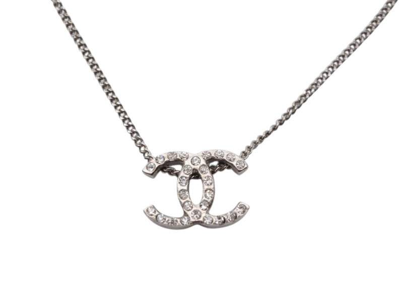 CHANEL シャネル ココマーク 両面ラインストーン ネックレス 重量約3.7g 10A刻印 全長約44cm シルバー メタル 美品 中古 4b006432