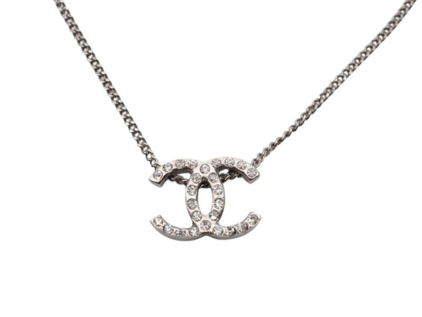 CHANEL Cocomark double-sided rhinestone necklace Weight approx. 3.7g 10A stamp Total length approx. 44cm Silver Metal Good Condition Used 4b006432