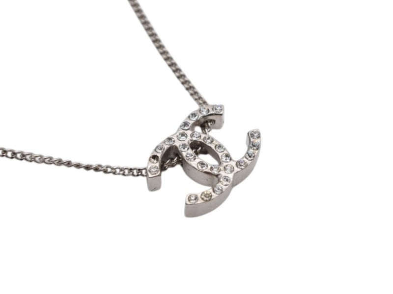 CHANEL Cocomark double-sided rhinestone necklace Weight approx. 3.7g 10A stamp Total length approx. 44cm Silver Metal Good Condition Used 4b006432