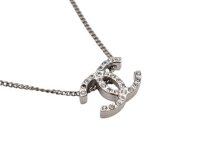 CHANEL Cocomark double-sided rhinestone necklace Weight approx. 3.7g 10A stamp Total length approx. 44cm Silver Metal Good Condition Used 4b006432