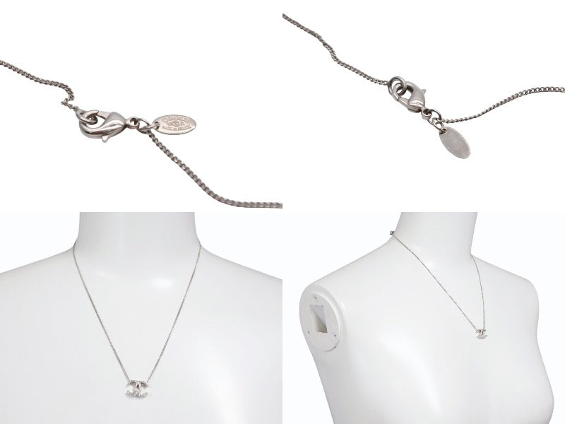 CHANEL Cocomark double-sided rhinestone necklace Weight approx. 3.7g 10A stamp Total length approx. 44cm Silver Metal Good Condition Used 4b006432