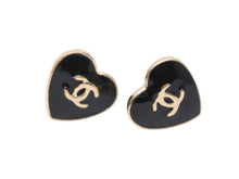 画像をギャラリービューアに読み込む, CHANEL シャネル ハート ピアス 重量約2.0g ココマーク B12P ハート メタル ゴールド ブラック 美品 中古 4b006435