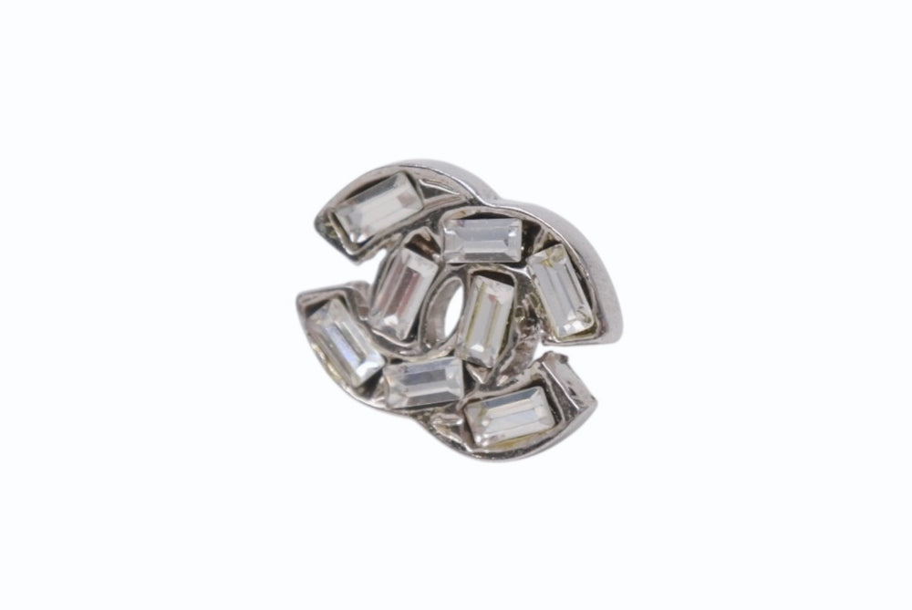 Very Good Condition CHANEL Coco Mark Earrings Rhinestone Silver Color 01P Engraved 2.3g Accessories Used 4b006442