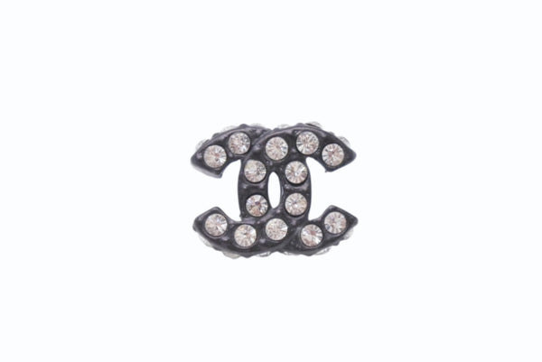 極美品 CHANEL シャネル Coco Mark ココマーク ピアス 02A 刻印 3.1g ラインストーン ブラックカラー アクセサリー 中古 4b006444