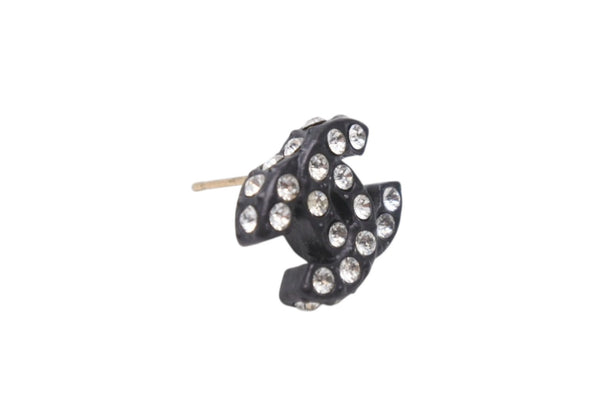 極美品 CHANEL シャネル Coco Mark ココマーク ピアス 02A 刻印 3.1g ラインストーン ブラックカラー アクセサリー 中古 4b006444