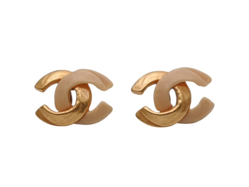 CHANEL Earrings Accessories Coco Mark Both Ears Matte Gold 00T Gold Ivory 4.2g Good Condition Used 4b006445