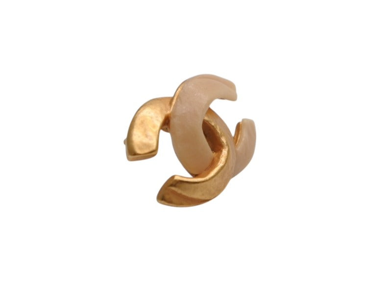 CHANEL Earrings Accessories Coco Mark Both Ears Matte Gold 00T Gold Ivory 4.2g Good Condition Used 4b006445