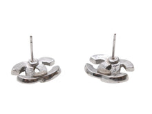 画像をギャラリービューアに読み込む, 極美品 CHANEL シャネル ココマーク ピアス 両耳 03A刻印 フランス製 メタル ラインストーン シルバー金具 3.4g 中古 4b006453