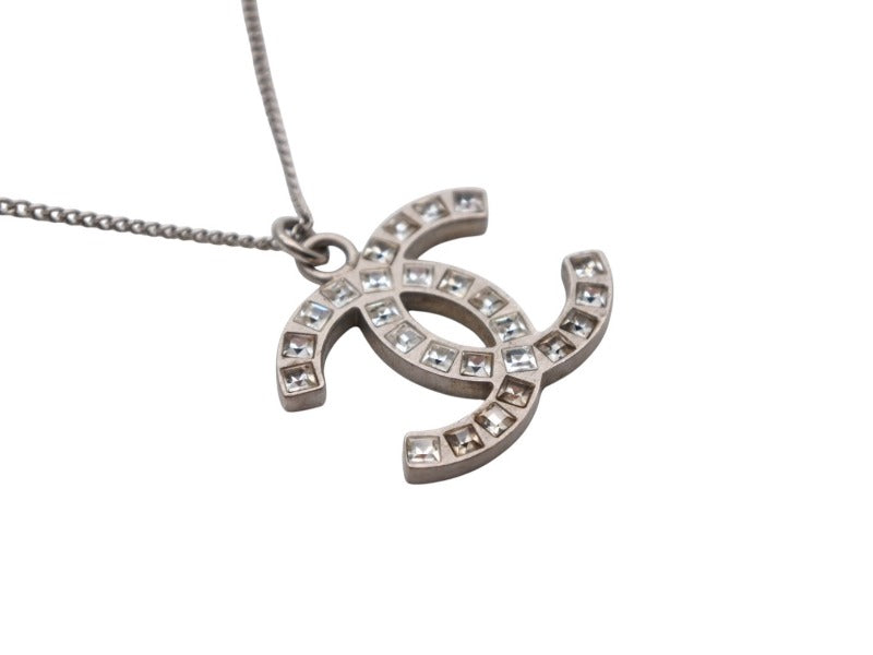 CHANEL Cocomark square rhinestone necklace Weight approx. 5.6g B11 stamp Total length approx. 48cm Silver Metal Good Condition Used 4b006463