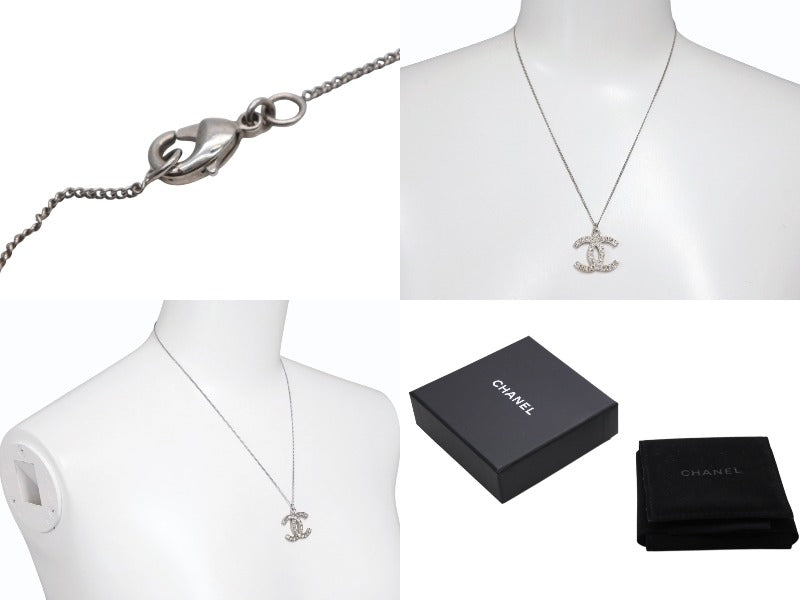 CHANEL Cocomark square rhinestone necklace Weight approx. 5.6g B11 stamp Total length approx. 48cm Silver Metal Good Condition Used 4b006463