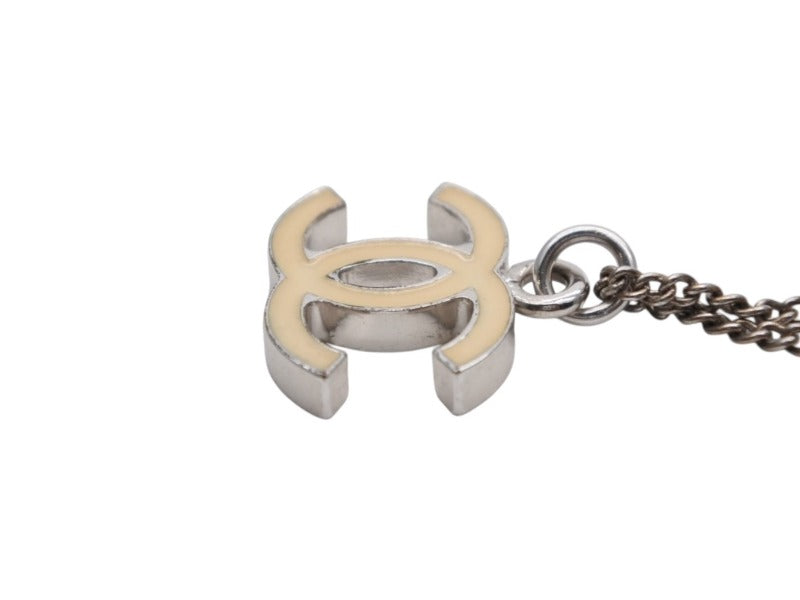 CHANEL Coco Mark Necklace Weight approx. 5.9g 07V stamp Total length approx. 47cm Ivory Silver Metal Good Condition Used 4b006468