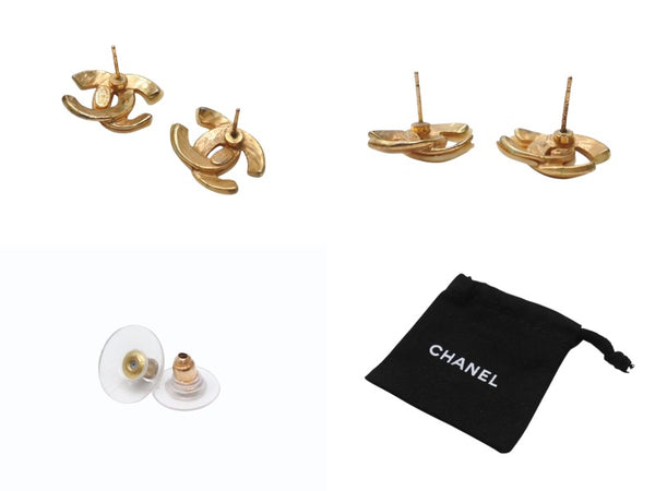 極美品 CHANEL シャネル Coco Mark ココマーク ピアス 00T 刻印 1.8g アイボリー ゴールド カラー アクセサリー 中古 4b006476