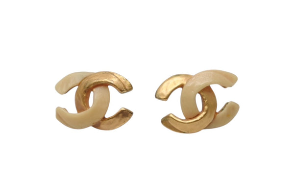 極美品 CHANEL シャネル Coco Mark ココマーク ピアス 00T 刻印 1.8g アイボリー ゴールド カラー アクセサリー 中古 4b006476
