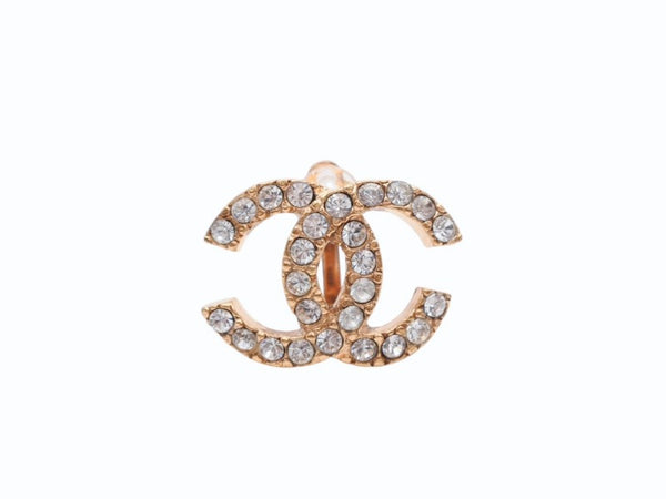 極美品 CHANEL シャネル Coco Mark ココマーク ピアス ラインストーン ゴールドカラー 02A 刻印 4.9g アクセサリー 中古 4b006477