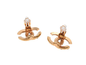 極美品 CHANEL シャネル Coco Mark ココマーク ピアス ラインストーン ゴールドカラー 02A 刻印 4.9g アクセサリー 中古 4b006477