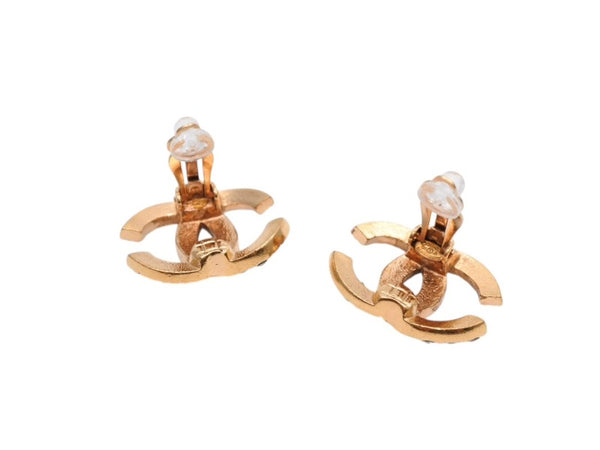極美品 CHANEL シャネル Coco Mark ココマーク ピアス ラインストーン ゴールドカラー 02A 刻印 4.9g アクセサリー 中古 4b006477