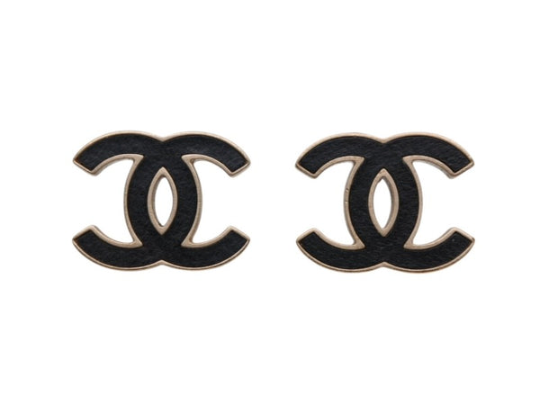 極美品 CHANEL シャネル Coco Mark ココマーク ピアス B13C 刻印 4.8g ゴールド ブラック カラー 中古 4b006479