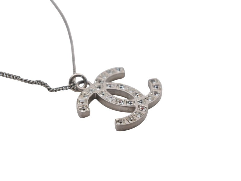 CHANEL Cocomark square rhinestone necklace Weight approx. 5.3g B12A stamp Total length approx. 45cm Silver Metal Good Condition Used 4b006481