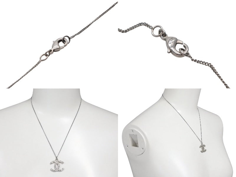 CHANEL Cocomark square rhinestone necklace Weight approx. 5.3g B12A stamp Total length approx. 45cm Silver Metal Good Condition Used 4b006481