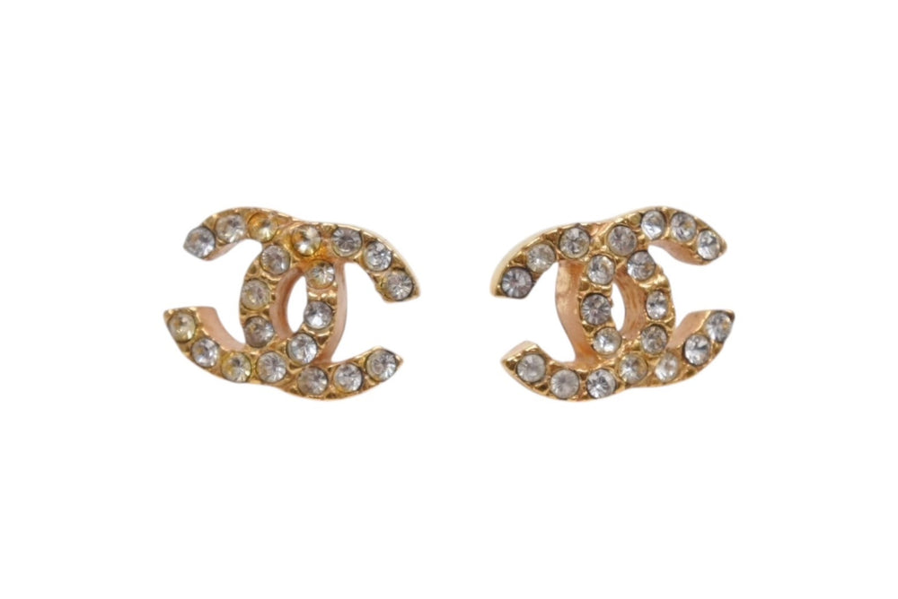 CHANEL シャネル ココマーク ピアス 重量約3.5g 01P刻印 ラインストーン メタル ゴールド クリア 両耳用 美品 中古 4b006487