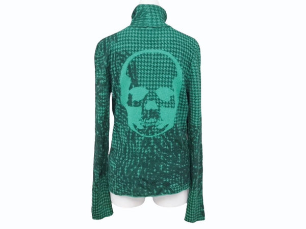 Lucien Pellat-Finet ルシアンペラフィネ スカル タートルネックニット カシミヤ グリーン ブラック サイズS 美品 中古 4b006508