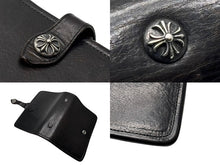 画像をギャラリービューアに読み込む, CHROME HEARTS クロムハーツ AGENDA PLAIN 手帳カバー ブックカバー クロスボールボタン シルバー925 レザー ブラック 美品 中古 4b006522