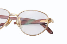 画像をギャラリービューアに読み込む, 極美品 CARTIER カルティエ Giverny ジヴェルニー 眼鏡 135b サイズ52◻︎16 ウッドテンプル ゴールド シルバー 度入り 中古 4b006523