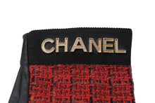 Load image into Gallery viewer, 極美品 CHANEL シャネル フィンガーレスグローブ 手袋 ツイード レザー ブラック レッド ゴールド金具 中古 4b006530