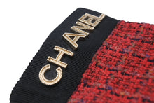 Load image into Gallery viewer, 極美品 CHANEL シャネル フィンガーレスグローブ 手袋 ツイード レザー ブラック レッド ゴールド金具 中古 4b006530