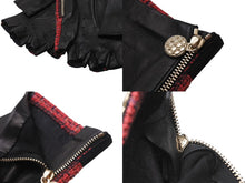 Load image into Gallery viewer, 極美品 CHANEL シャネル フィンガーレスグローブ 手袋 ツイード レザー ブラック レッド ゴールド金具 中古 4b006530