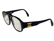 画像をギャラリービューアに読み込む, CHANEL シャネル メガネ クリアレンズ 度あり ココマーク 0006 10 ブラック ゴールド金具 美品 中古 4b006533