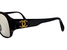 画像をギャラリービューアに読み込む, CHANEL シャネル メガネ クリアレンズ 度あり ココマーク 0006 10 ブラック ゴールド金具 美品 中古 4b006533