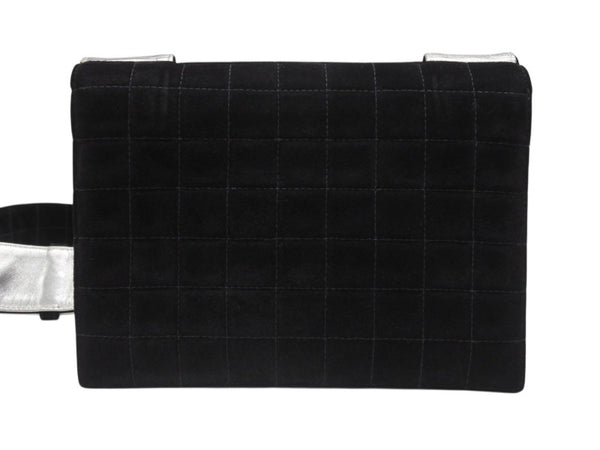 CHANEL シャネル ショルダーバッグ チョコバー ターンロック ブラック シルバー スウェード 美品 中古 4b006537