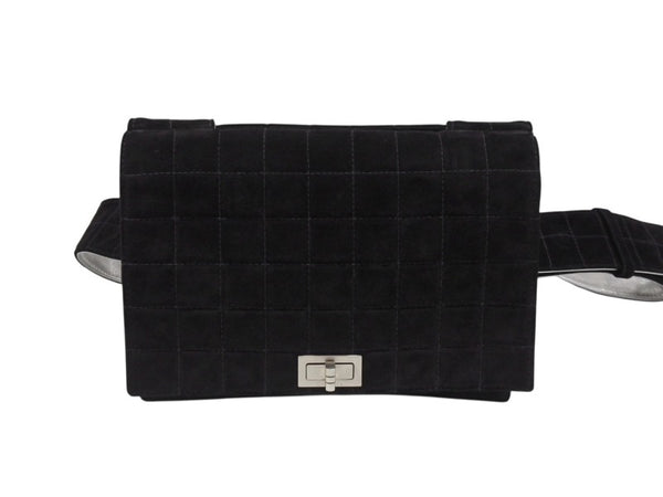 CHANEL シャネル ショルダーバッグ チョコバー ターンロック ブラック シルバー スウェード 美品 中古 4b006537
