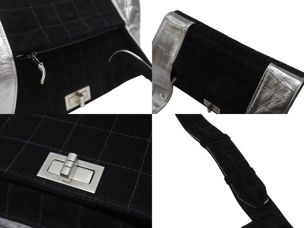 CHANEL シャネル ショルダーバッグ チョコバー ターンロック ブラック シルバー スウェード 美品 中古 4b006537