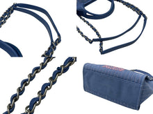 Load image into Gallery viewer, CHANEL シャネル ドーヴィル ミディアム 2WAYバッグ ランダム番台 ココマーク ストライプ ブルー シルバー金具 美品 中古 4b006547