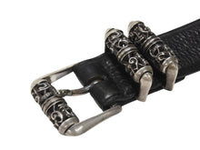 画像をギャラリービューアに読み込む, 極美品 CHROME HEARTS クロムハーツ 3ピース ローラーベルト サイズ36 レザー シルバ−925 ブラック 中古 4b006555