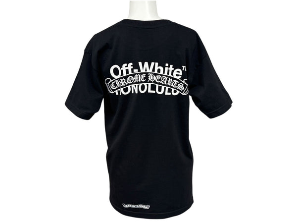 新品未使用 CHROME HEARTS × OFFWHITE クロムハーツ オフホワイト Honolulu Tee ホノルル限定半袖Tシャツ バックスクロールラベルプリント ブラック サイズS 中古 4b006556